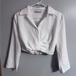 Zara White Cropped Blouse Size Small
